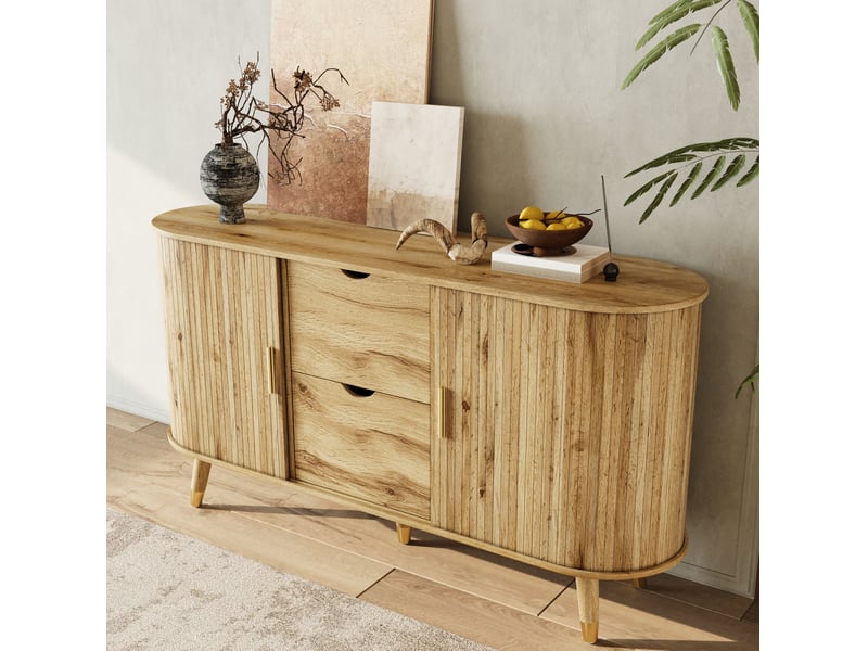 Buffet de rangement mdf effet bois naturel – 2 portes, 2 tiroirs – 140 x 40 x 79,5 cm - Conforama C