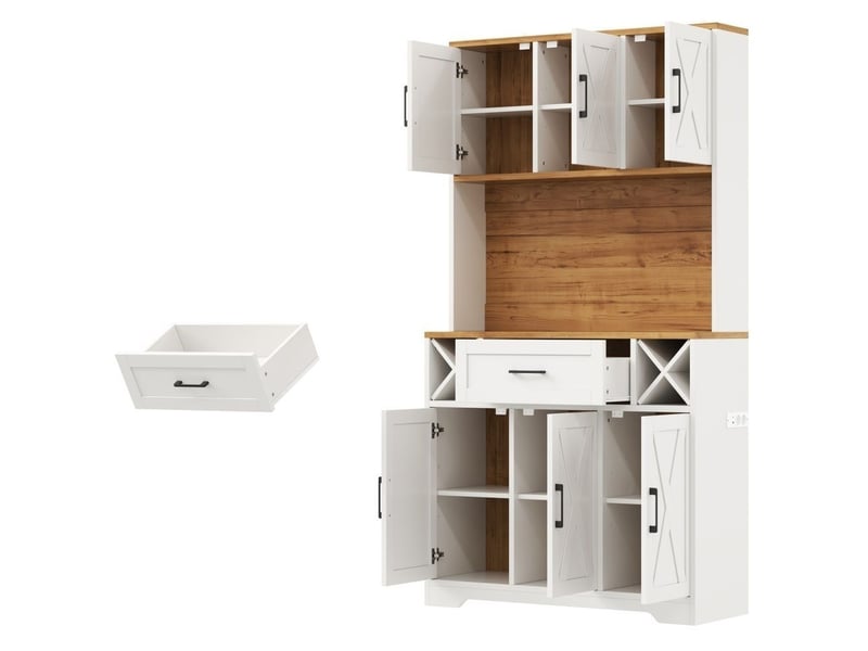  Servers, sideboards &amp; buffets - armoire de rangement haute avec éclairage led armoire de rangement avec supports à vin, ar - mdf - blanc - 105 x 40 x 180 cm - usage domestique - installation simple N635P4818343536W - Conforama C