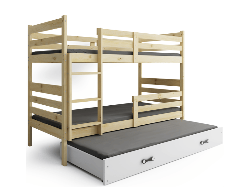  Lit superposé 3 places eric 90x200 cm + lit tiroir 80x190 cm interbeds - bois massif de pin - pin naturel  - Conforama A