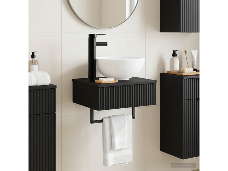  Basin de lavage mural, lavabo noir 40x35x39 cm bois d'ingénierie  - Conforama B