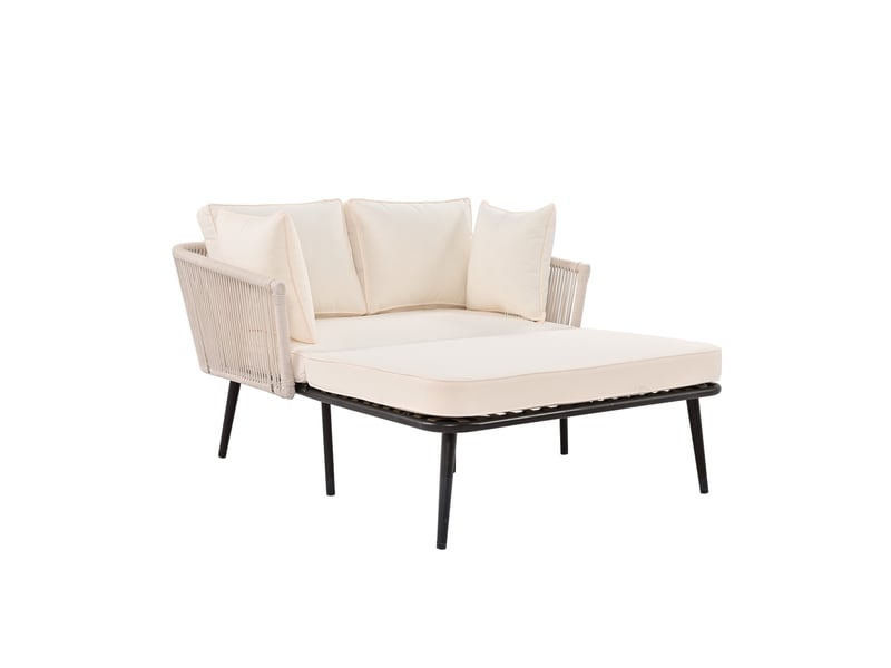 Bain de soleil double 130x65x67 cm beige, acier galvanisé et polyester, coussins déhoussables lavables - Conforama D