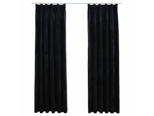 Lot de 2 rideaux occultants, rideaux black-out avec crochets velours noir 140x225 cm cf44899