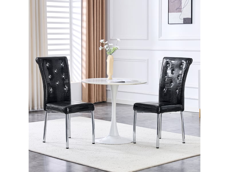 Lot de 2 chaises de salle à manger rétro peau d'alligator, capitonnées avec boutons cristal, pieds en métal galvanisé  - Conforama W
