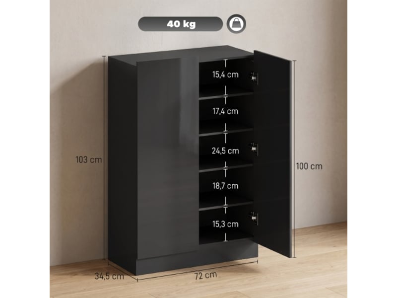  Meuble à chaussures noir 5 niveaux pour 20 paires avec étagères réglables pour entrée et couloir  - Conforama C