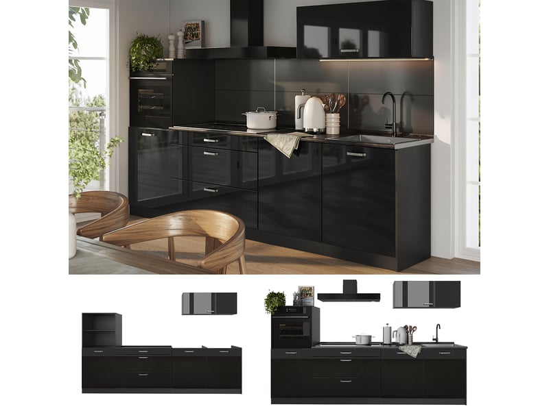  Vicco cuisine, noir haute brillanceanthracite, 280cm sans plan de travail  - Conforama D