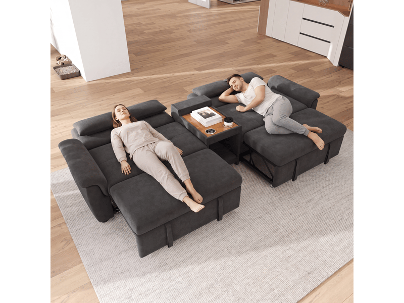 Canapé convertible, canapé-lit, en chenille, gris foncé, porte-gobelets, 284 x 138 x 89 cm, dossier réglable - Conforama D