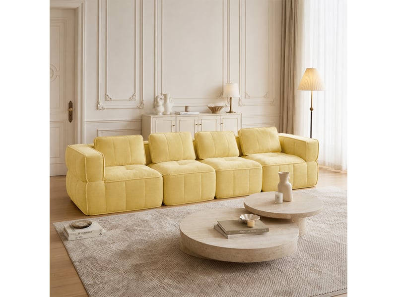 Canapé 4 places, revêtement en tissu, sans assemblage, jaune - Conforama C