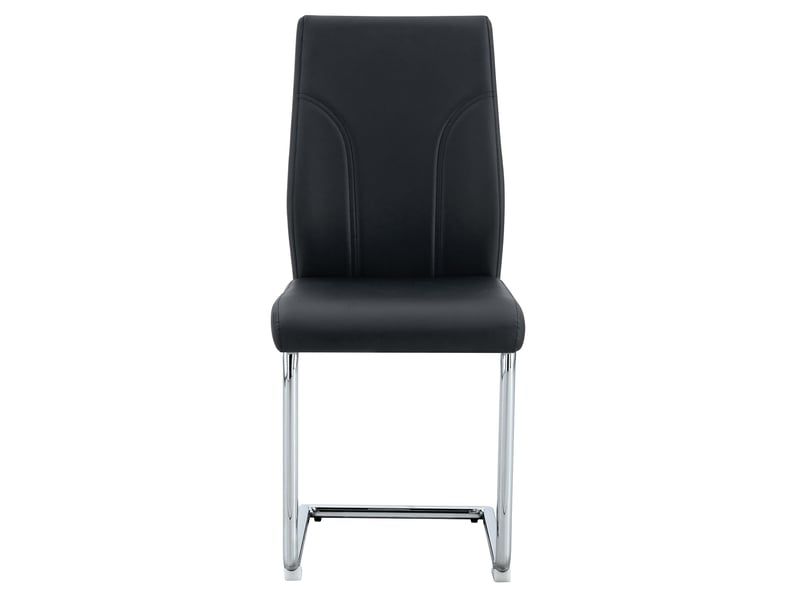  Lot de 2 chaises 40,6x40x95 cm salle à manger design moderne confortable revêtement pu noir, pieds en métal argenté  - Conforama A