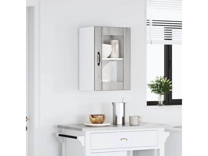 Meuble de rangement, armoire murale de cuisine avec porte en verre lucca sonoma gris - Conforama C