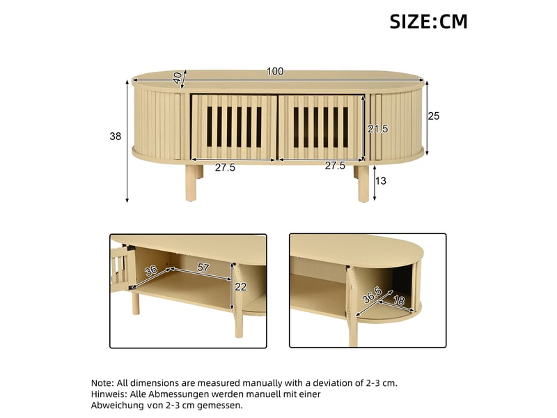  Table basse ovale avec rangement 100x40x38 cm en mdf coloris bois clair  - Conforama C