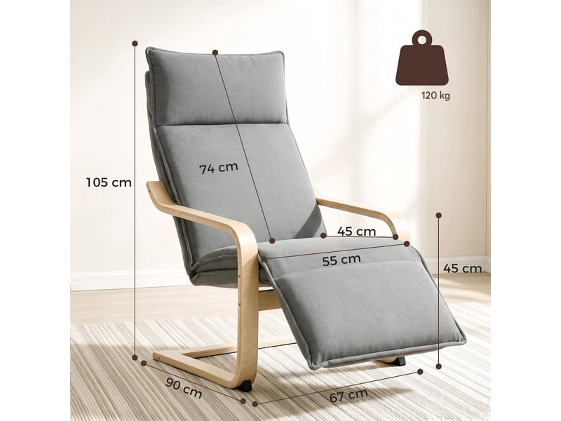  Fauteuil de salon avec repose-pieds tissu aspect lin gris 90 x 67 x 105 cm  - Conforama C