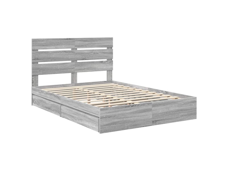 Lit double- lit adulte - lit de rangement gris sonoma 150 x 200 cm bois d'ingénierie - Conforama C