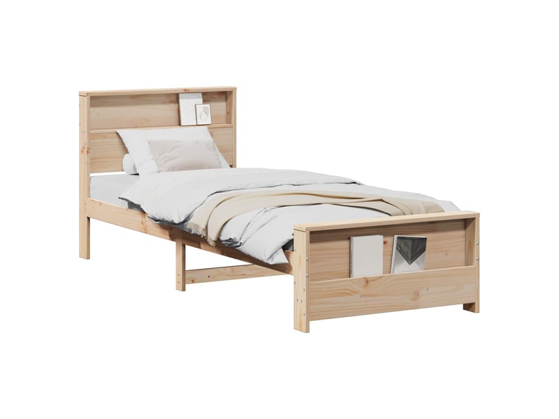  Lit simple- lit adulte -  cadre de lit avec étagère marron 100 x 200 cm pin massif  - Conforama A