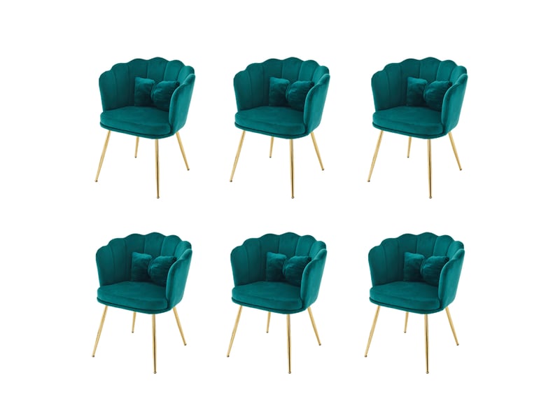  Lot de 6 chaises de salle à manger,63x58x77 cm,avec pieds dorés,velours,vert  - Conforama A