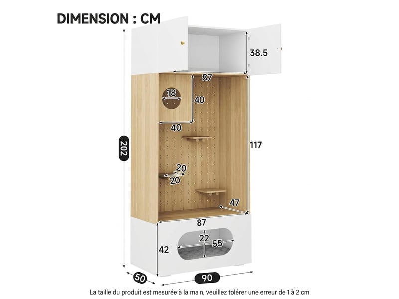  Armoire penderie avec  180x50x200 cm blanc et aspect bois  - Conforama W