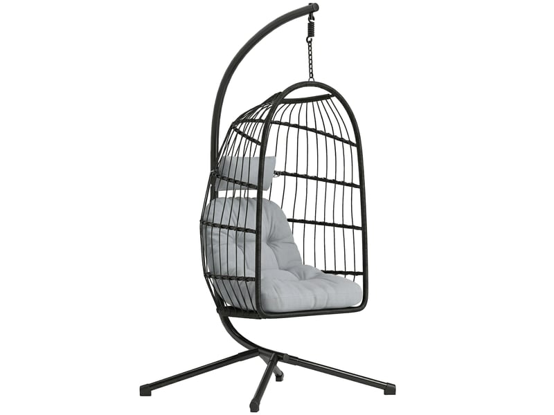  Fauteuil œuf suspendu pliable avec support coussin, 101x105x196cm gris  - Conforama B