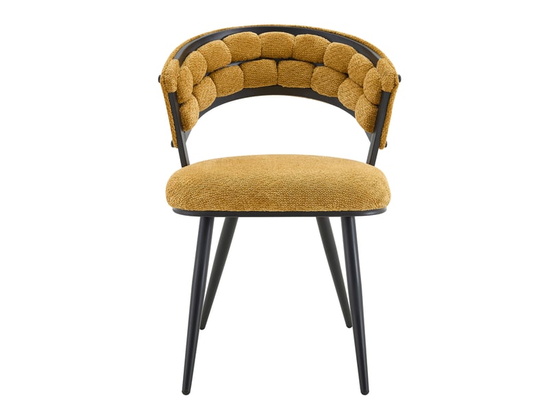 Lot de 4 chaises de salle à manger en velours avec dossier enveloppant et structure en métal jaune et noir  - Conforama D