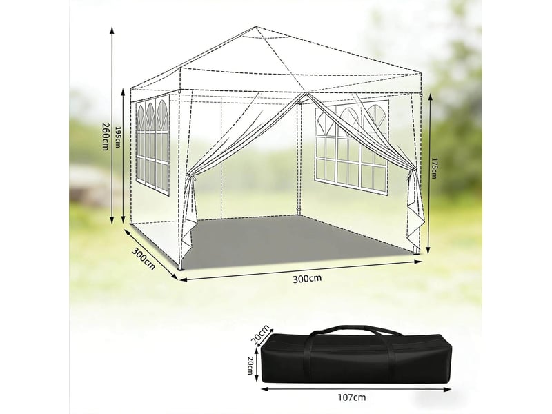  Tonnelle pliante de jardin 300x300 cm beige en tissu oxford, avec parois latérales et 2 portes zippées  - Conforama C