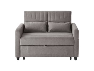 Canapé convertible 2 places gris tissu lin coton dos réglable structure bois métal