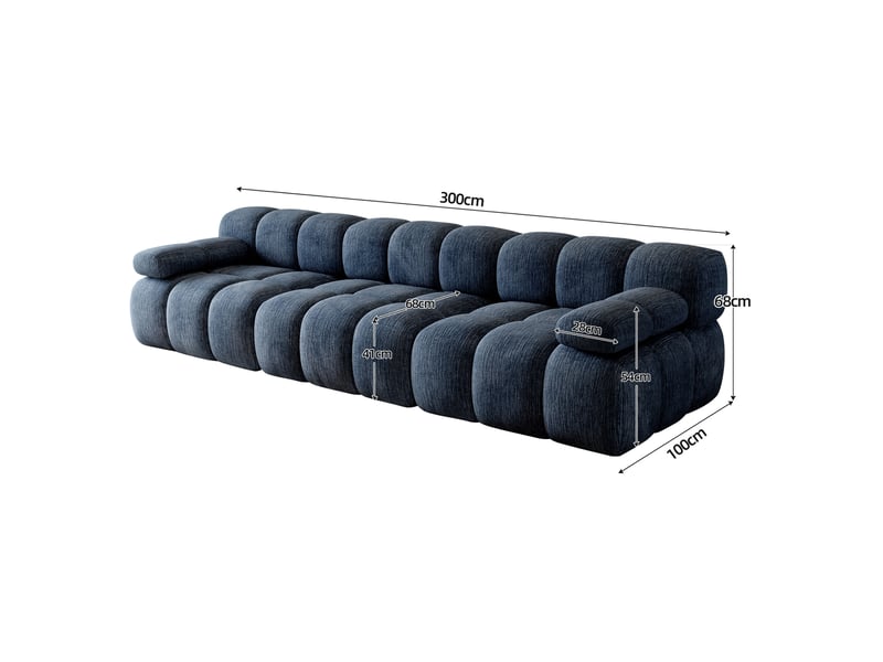 Canapé droit 3 places 300x100x68 cm en chenille bleu - Conforama C