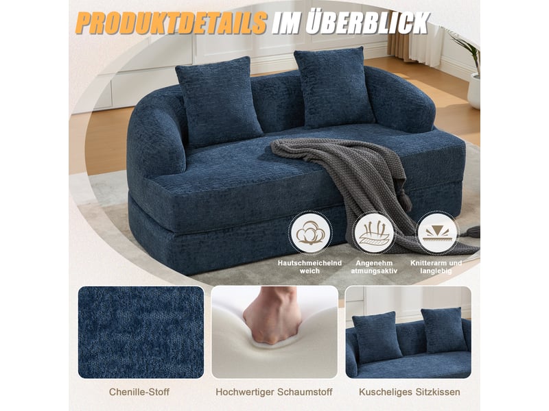  Canapé convertible, canapé-lit, en chenille, bleu, 2 en 1, pliable, mobilier pour espace de vie, pour salon et séjour  - Conforama D