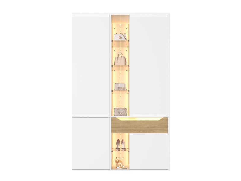  Armoire à portes battantes led avec vitrine 122x50x200 cm blanche  - Conforama R