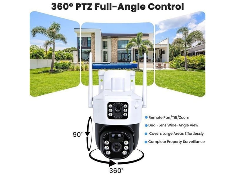  Camera surveillance solaire 2k double objectif ptz 360 wifi 2.4g ip66 projecteur alarme sirene detection humaine 348951_AACCK03626_6_DROPFR - Conforama D