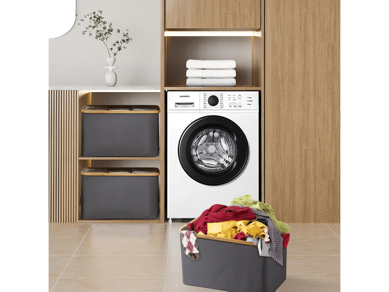  Panier à linge pliable en bambou, bacs de rangement, pour chambre et salle de bain (gris, 45 x 30 x 24 cm)  - Conforama D