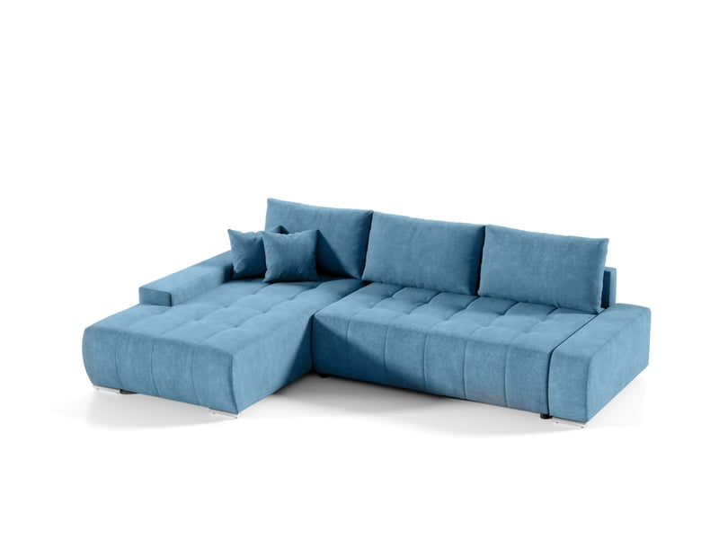  Canapé d'angle convertible velutti l velours aston bleu clair, méridienne gauche avec coffre  - Conforama A