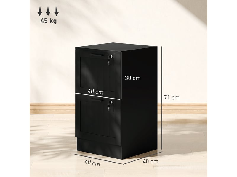  Caisson bureau, meuble rangement bois 2 tiroirs et serrure, barres de suspension réglables, noir, 40 x 40 x 71 cm  - Conforama C