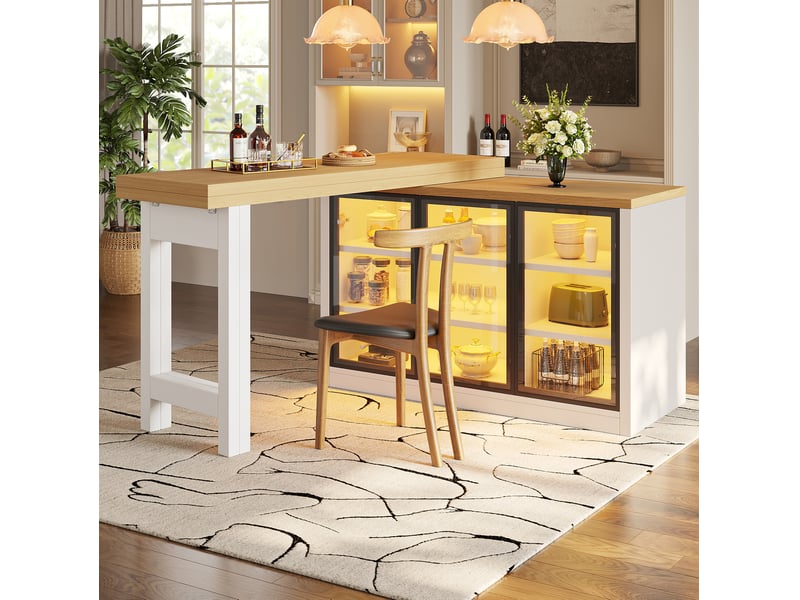  Buffet de cuisine modenvie pivotant et extensible 120-197 cm avec système d'éclairage multicolore, mdf et verre, blanc  - Conforama B