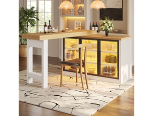 Buffet de cuisine modenvie pivotant et extensible 120-197 cm avec système d'éclairage multicolore, mdf et verre, blanc