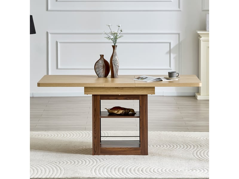  Table de salle à manger extensible 130-160 cm avec rangements intégrés petits espaces pour 4 à 8 personnes mdf naturel bois BUBBLY - Conforama B