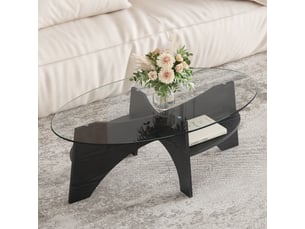 Table d’appoint ovale 105x60 cm verre trempé structure mdf noir design moderne