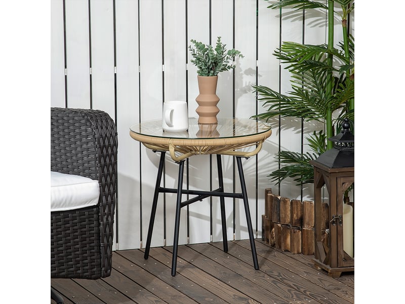 Table basse de jardin ronde ø50 cm en résine tressée beige et noire, style scandinave - Conforama B