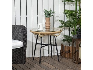 Table basse de jardin ronde ø50 cm en résine tressée beige et noire, style scandinave