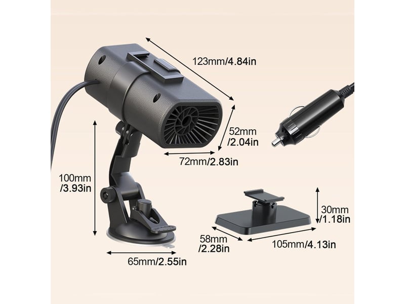  Chauffage d'habitacle 200 w 12 v avec ventilateur, dégivreur de pare-brise 2 en 1 avec fixation par ventouse pour camions, camping-cars et vitres, noir GTR05975 - Conforama C
