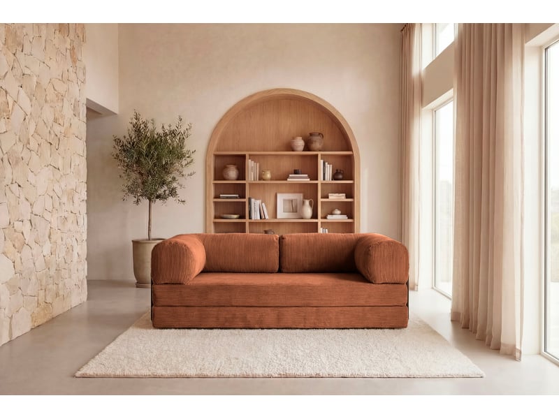  Cosima - canapé droit convertible petit velours côtelé 3 places terracotta  - Conforama D