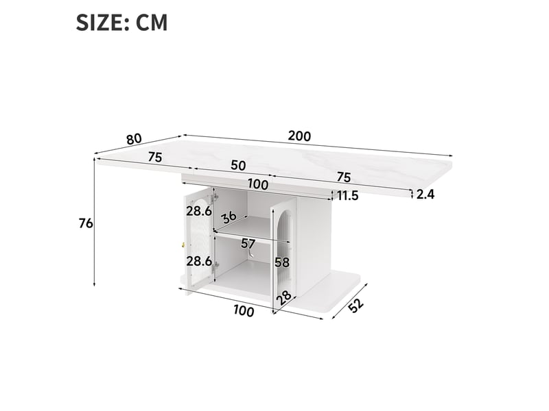  Table de salle à manger extensible 6 à 8 personnes avec rangements et éclairage led, style scandinave blanc effet marbre  - Conforama C