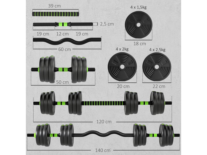  Ensemble d'haltères réglables 25 kg, haltères, barres d'haltères, ensemble de musculation  - Conforama E