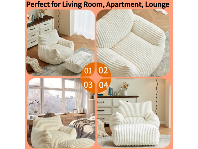  Fauteuil de détente,103x90x70 cm,avec repose-pieds,flanellette,blanc  - Conforama B