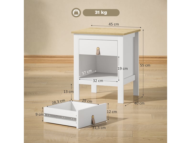  Lot de 2 tables de chevet 45 x 40 x 55 cm rangement tiroir et niche design épuré salon en panneau de particules blanc 21_0001671  - Conforama B