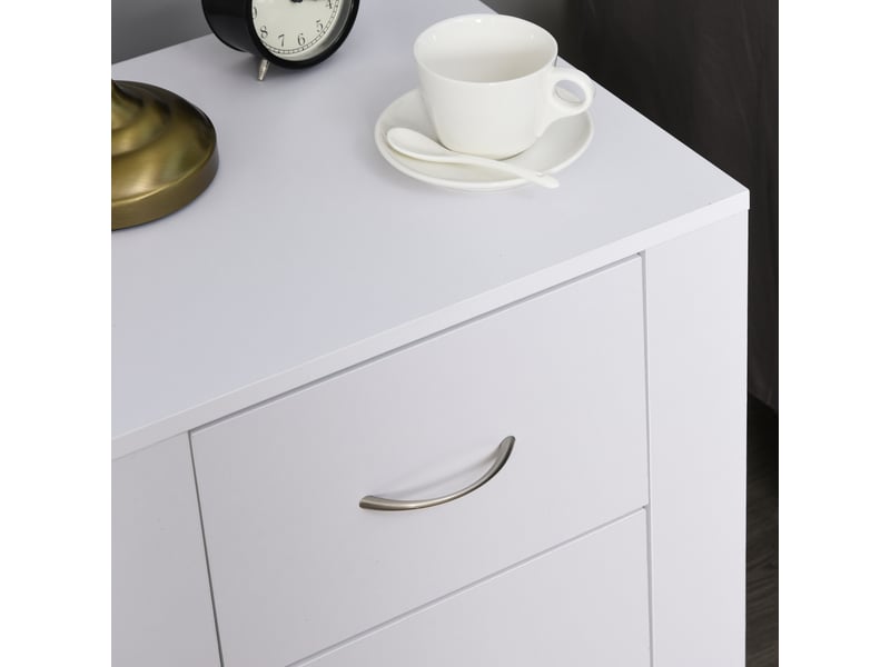  Table de chevet à 2 tiroirs, pieds et socle surélevé, idéale pour la chambre ou le salon. Style moderne, 48 x 39 x 54 cm, blanche.  - Conforama D