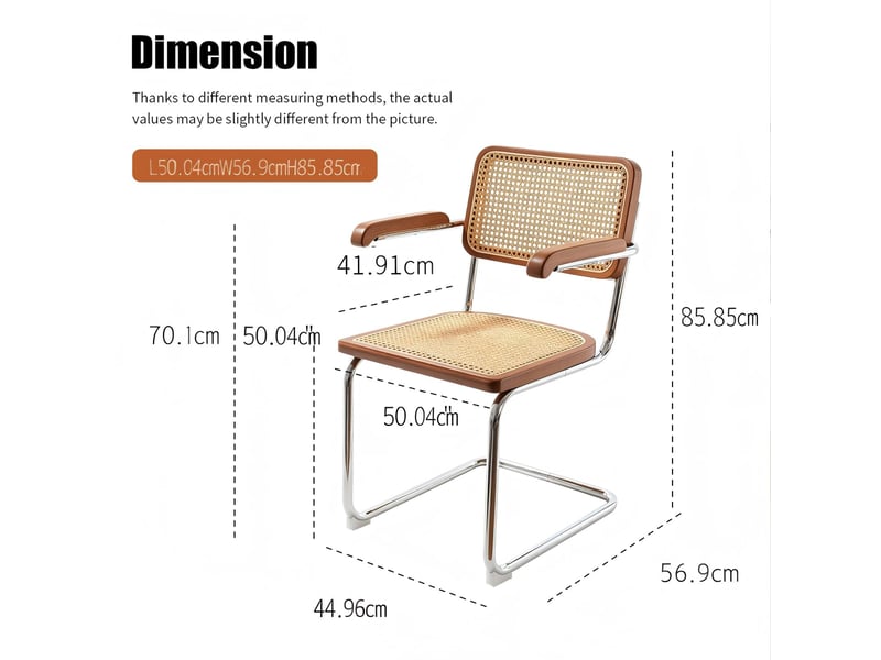 Lot de deux chaises de salle à manger, chaises en bois avec dossier en rotin et pieds chromés, style « brewer » du milieu du siècle, marron - Conforama C