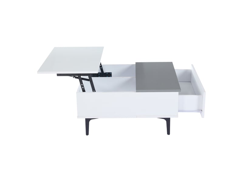  Table basse 70 x 70 x 35 cm, table basse réglable en hauteur avec rangements et étagères dissimulés, table de salon blanche laquée, bureau avec éclairage led, table d'appoint avec tiroirs  - Conforama D