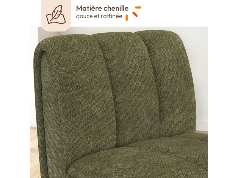  Fauteuil hector tissu chenille vert et pieds arrondis effet noyer  - Conforama D