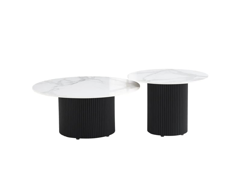  Duo tables gigognes rondes céramique marbre blanc &amp; métal noir ø80 cm – baieta  - Conforama A