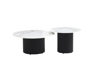 Duo tables gigognes rondes céramique marbre blanc & métal noir ø80 cm – baieta