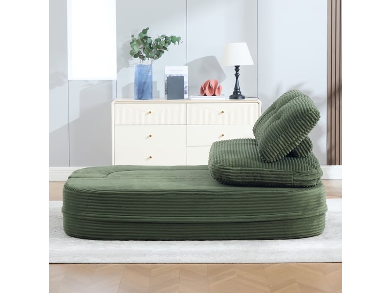  Fauteuil convertible 2 en 1 avec accoudoirs amovibles, double porte-gobelets et poches en velours côtelé vert émeraude  - Conforama C