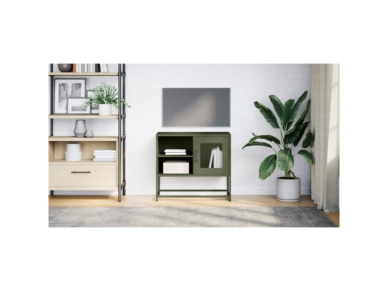  Meuble tv - banc tv - meuble de rangement vert olive 68x39x60,5 cm acier  - Conforama C